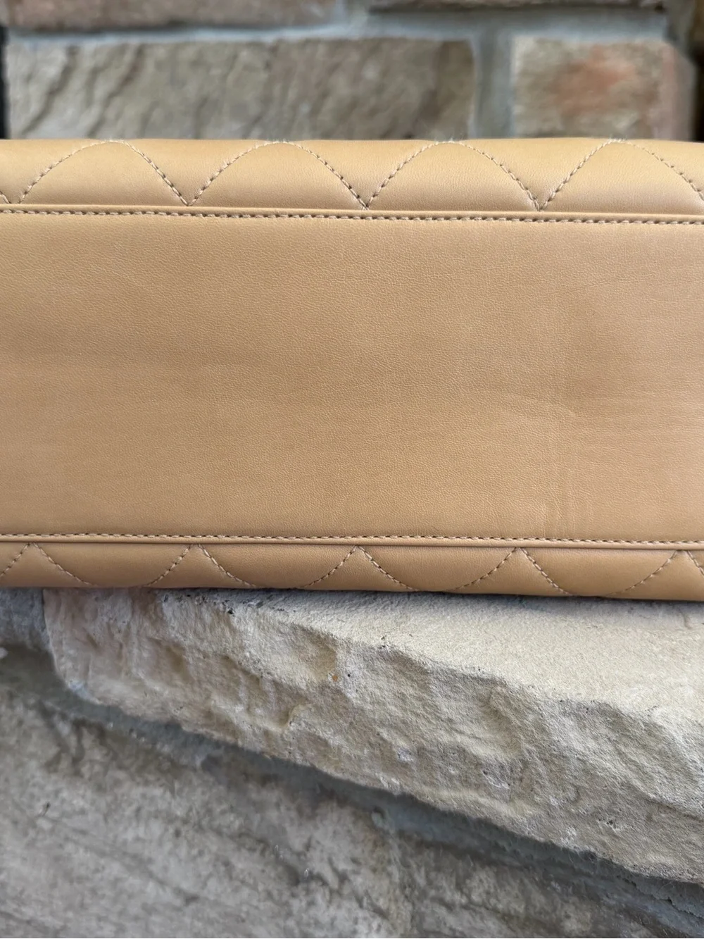 CHANEL Quilted Beige Leather Shoulder Bag with CC Turn-Lock